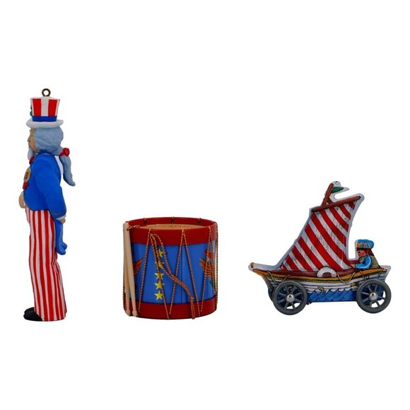 Vintage 1988 Hallmark Christmas Ornament Uncle Sam Tin Sailing Boat Drum New - Picture 2 of 8